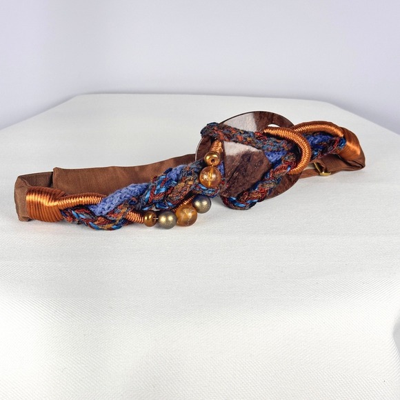 Vintage Carolyn Tanner Bronze Blue Braided Belt Boho Mixed Media 80s Statement main image 4